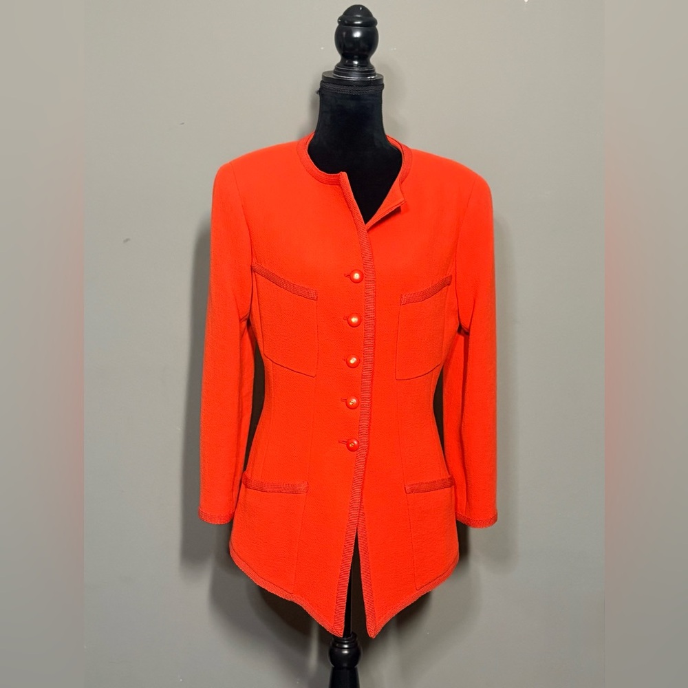 Vintage 1992 CHANEL Orange Wool Tweed Pattern Evening Jacket